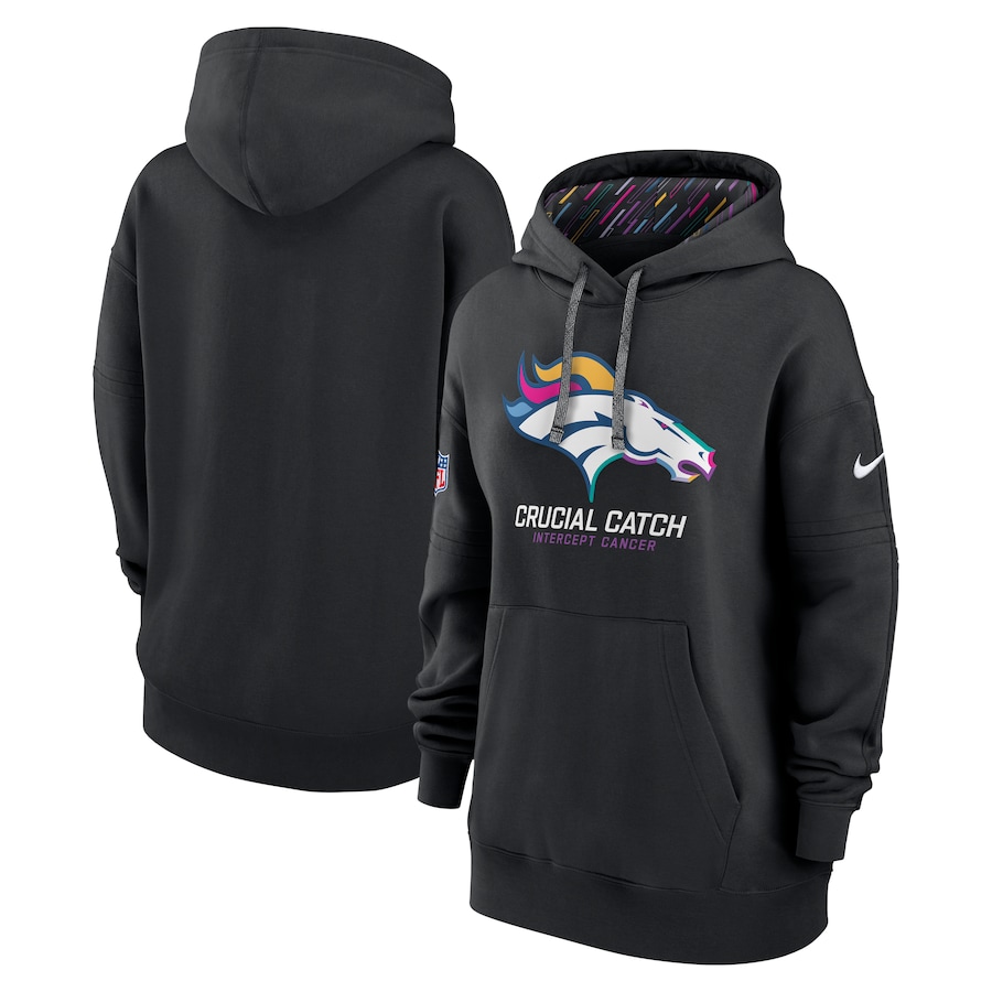 Women's Denver Broncos  Nike Black 2024 NFL Crucial Catch Club Pullover Hoodie - SUjersey01