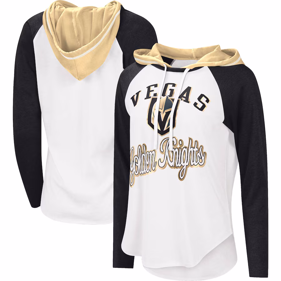 Women's Vegas Golden Knights G-III Sports by Carl Banks White/Black MVP Raglan Lightweight Hooded T-Shirt - SUjersey01