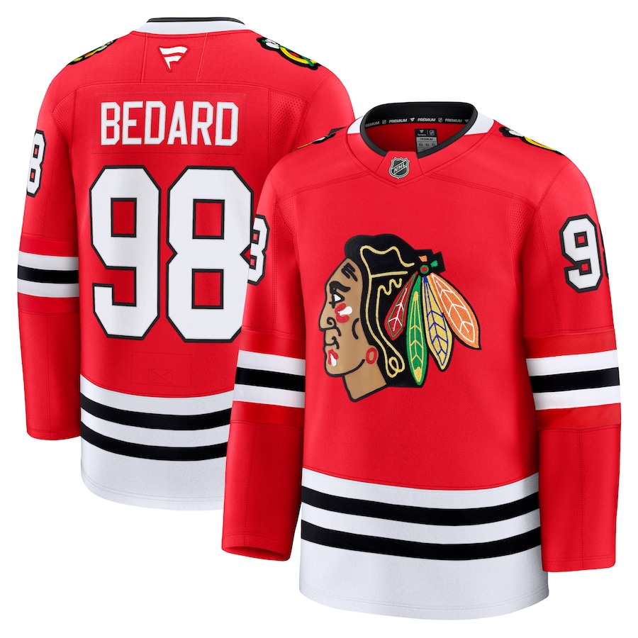 Men's Chicago Blackhawks Connor Bedard Fanatics Red Home Premium Jersey - SUjersey01