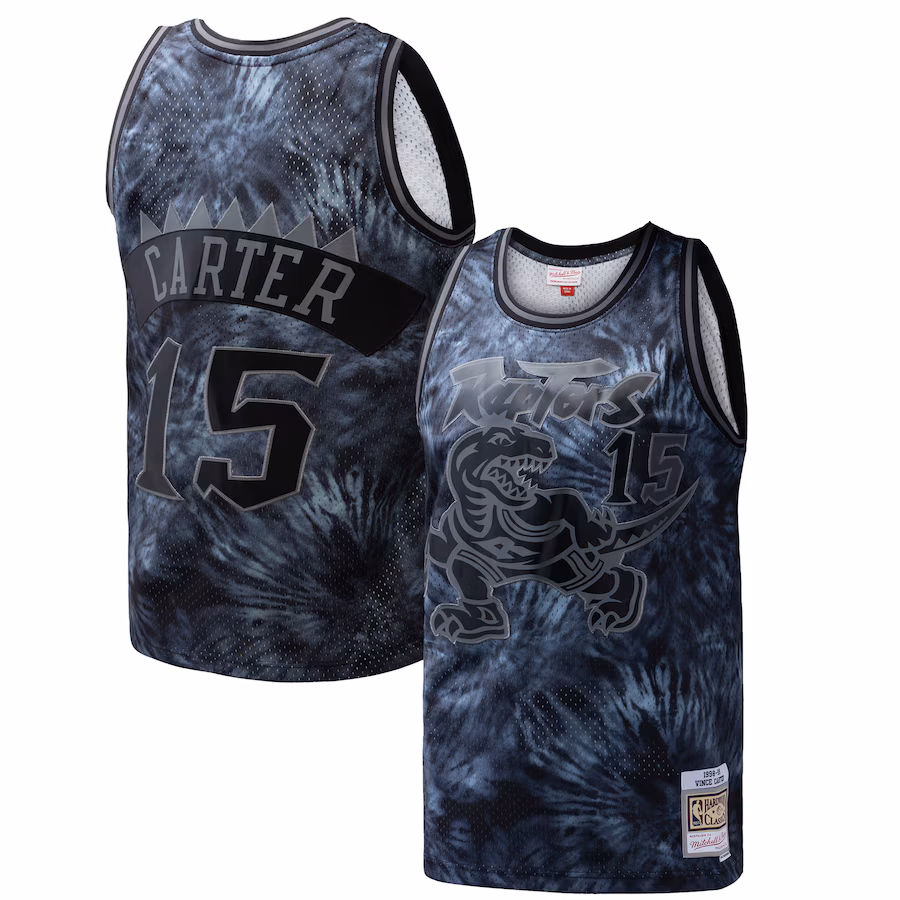 Men's Toronto Raptors Vince Carter Mitchell & Ness Black Hardwood Classics 1998/99 Tie-Dye Swingman Jersey - SUjersey01