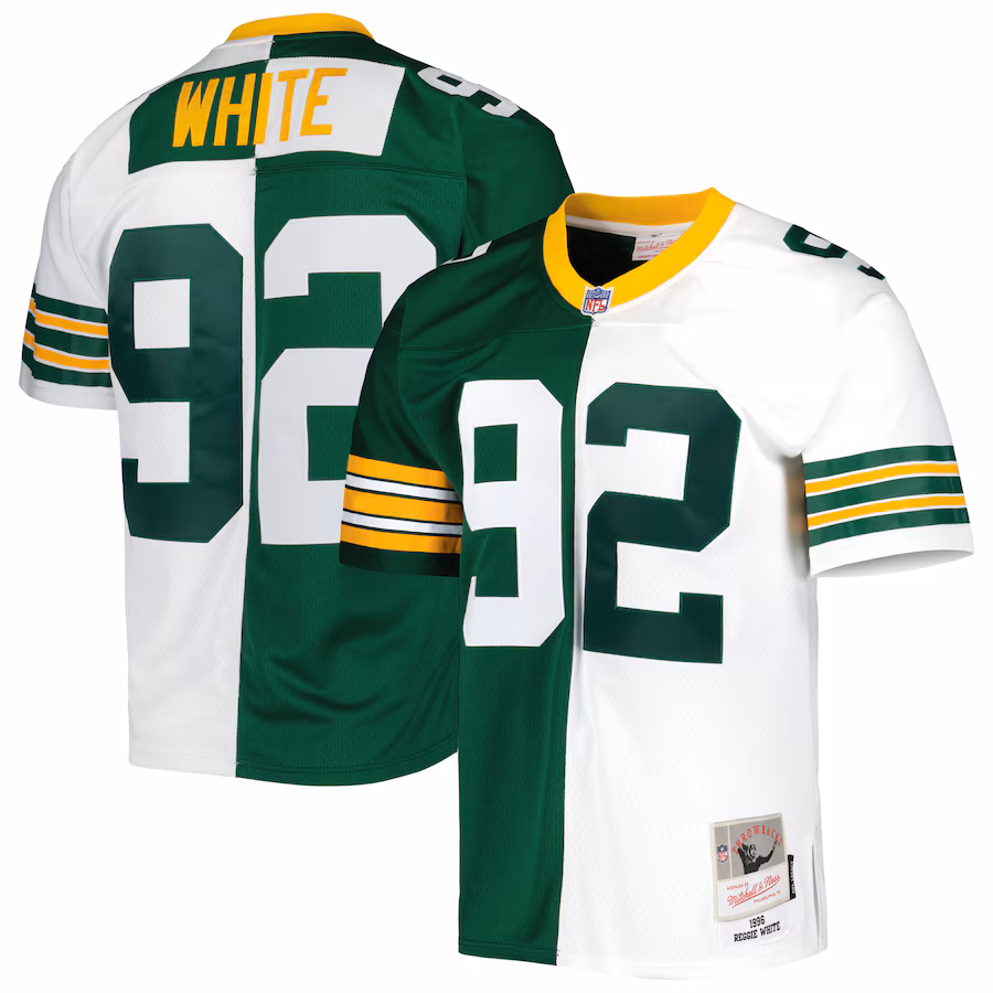 Men's Green Bay Packers Reggie White Mitchell & Ness Green/White 1996 Split Legacy Replica Jersey - SUjersey01