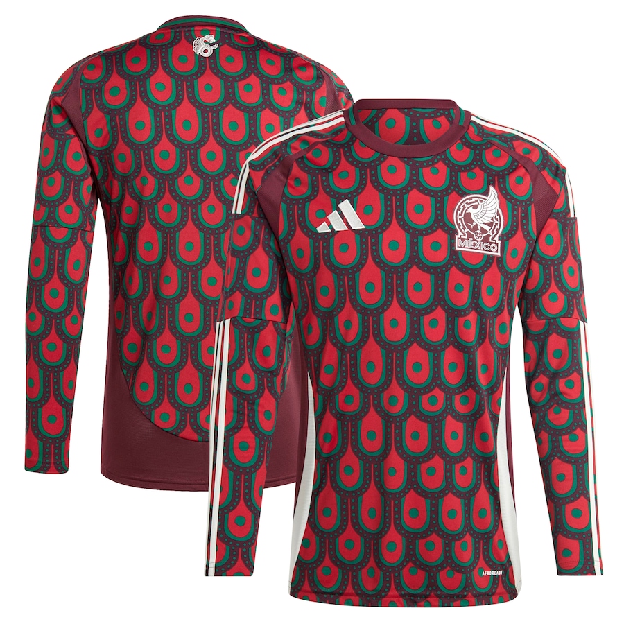 Men's Mexico National Team  adidas Burgundy 2024 Home Replica Long Sleeve Jersey - SUjersey01