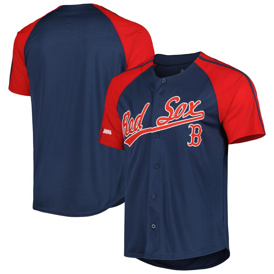 Men's Boston Red Sox Stitches Navy Button-Down Raglan Fashion Jersey - SUjersey01