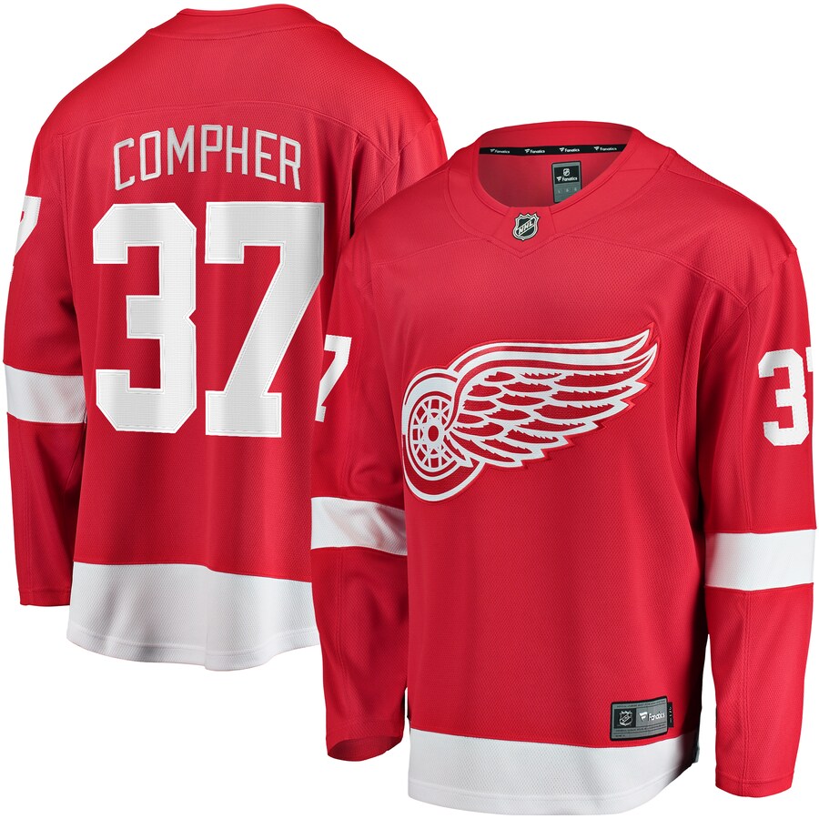 Men's Detroit Red Wings J.T. Compher Fanatics Branded Red Home Breakaway Jersey - SUjersey01