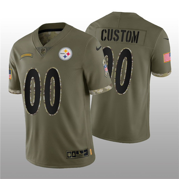 Men's Pittsburgh Steelers ACTIVE PLAYER Custom 2022 Olive Salute To Service Limited Stitched Jersey - SUjersey01