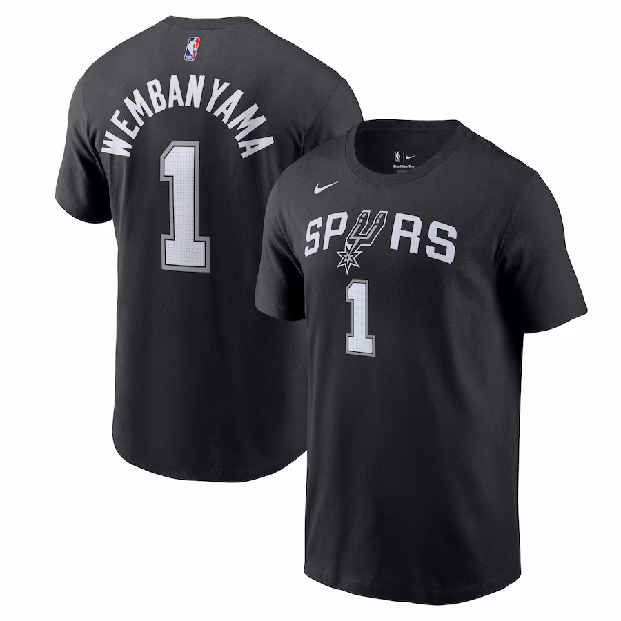 Men's San Antonio Spurs Victor Wembanyama Nike Black Icon 2022/23 Name & Number T-Shirt - SUjersey01