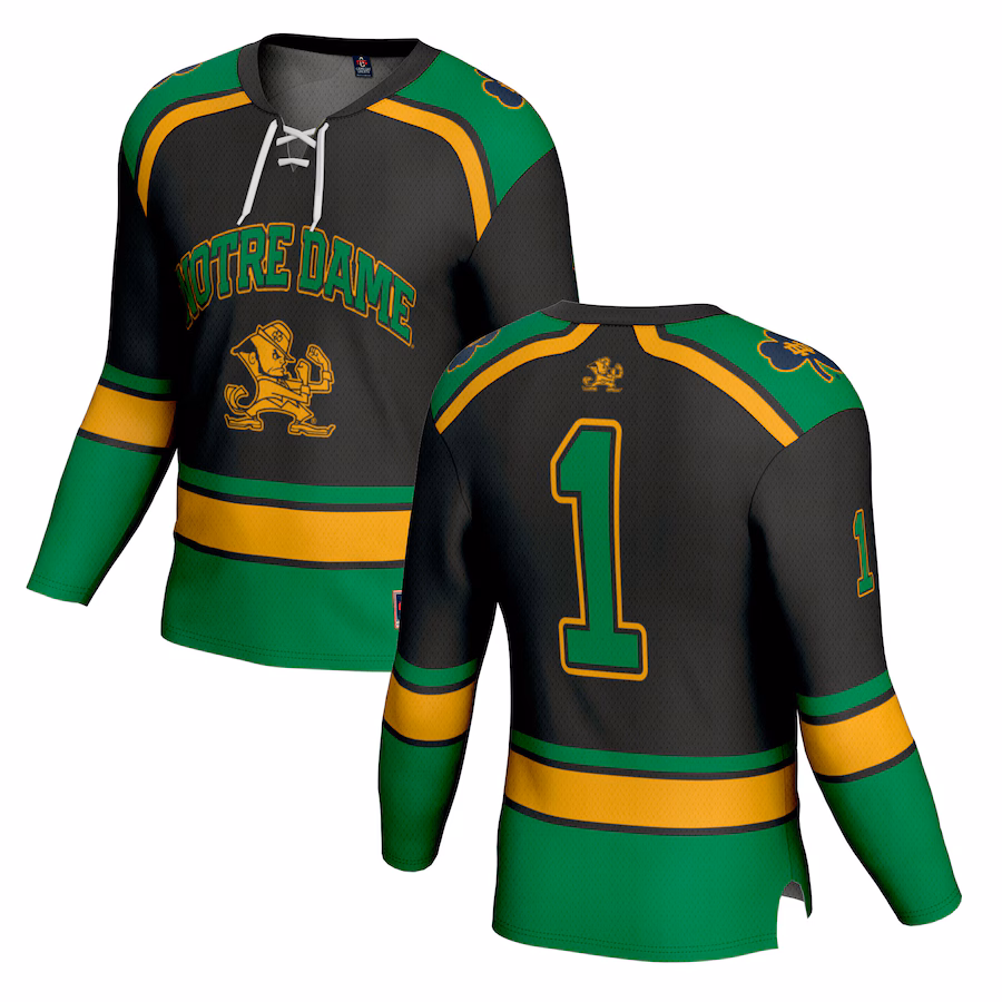 Youth GameDay Greats #1 Black Notre Dame Fighting Irish Lightweight Collegiate Hockey Fashion Jersey - SUjersey01