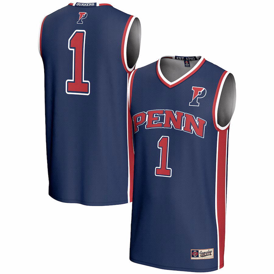 Youth GameDay Greats #1 Navy Pennsylvania Quakers Lightweight Basketball Jersey - SUjersey01
