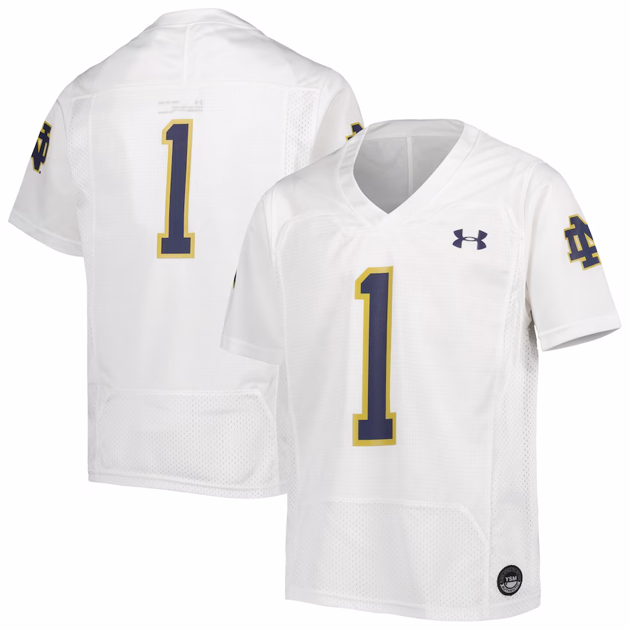 #1 Notre Dame Fighting Irish Under Armour Youth Replica Football Jersey - White - SUjersey01