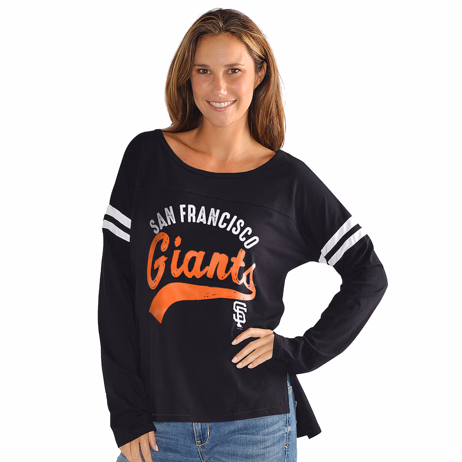 Women's San Francisco Giants G-III 4Her by Carl Banks Black Free Agent Distressed Long Sleeve Scoop Neck T-Shirt - SUjersey01