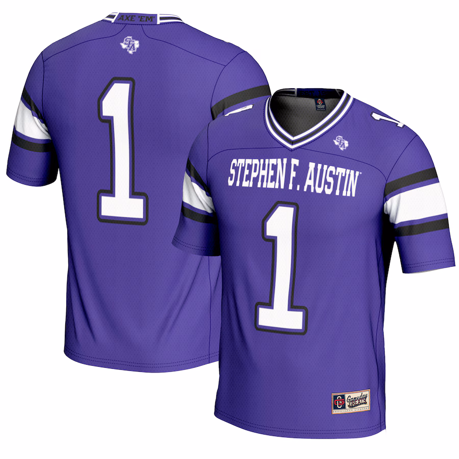 Youth GameDay Greats #1 Purple Stephen F Austin Lumberjacks Endzone Football Jersey - SUjersey01