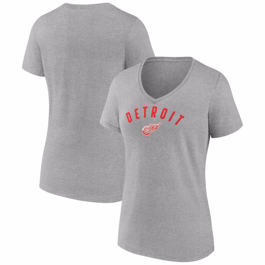 Women's Detroit Red Wings Fanatics Gray V-Neck T-Shirt - SUjersey01