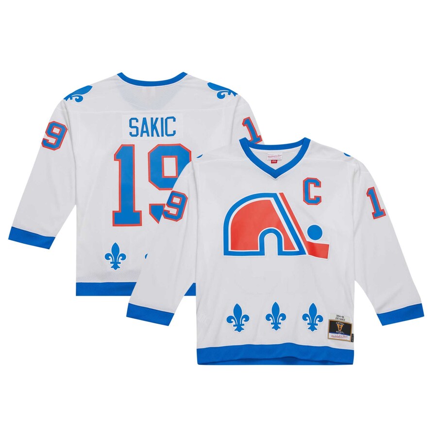 Men's Quebec Nordiques Joe Sakic Mitchell & Ness White 1994 Blue Line Player Jersey - SUjersey01