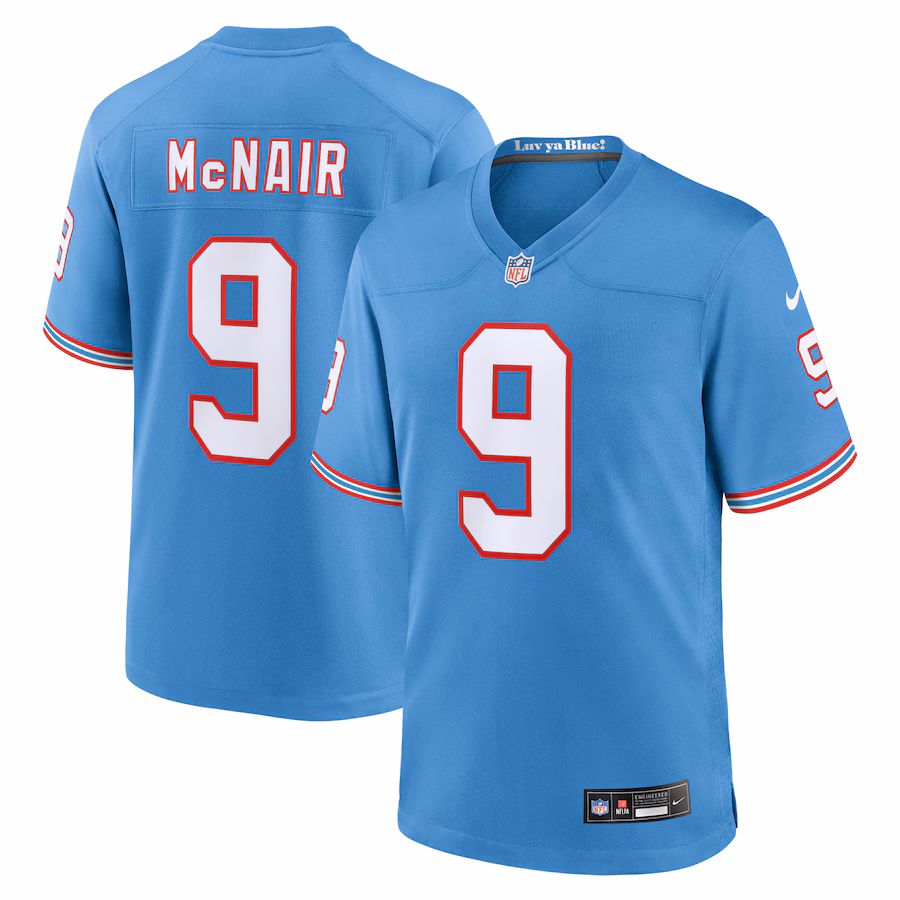 Men's Tennessee Titans Steve McNair Nike Light Blue Oilers Throwback Retired Player Game Jersey - SUjersey01