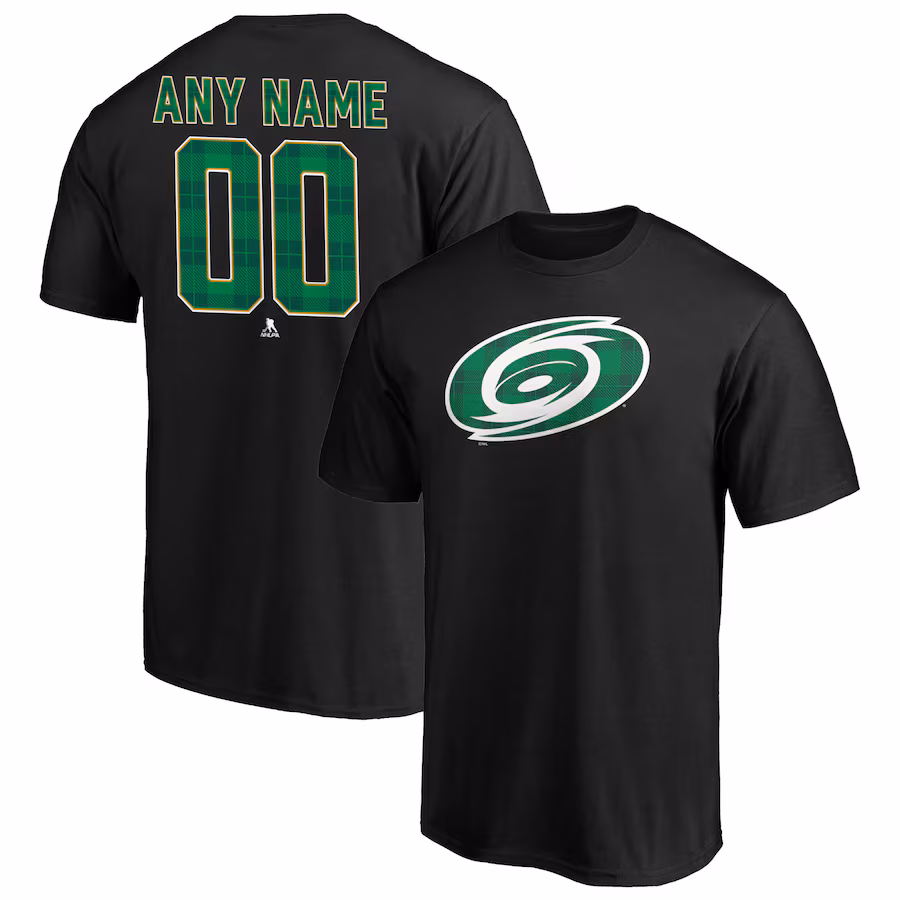 Men's Carolina Hurricanes Black Emerald Plaid Personalized Name & Number T-Shirt - SUjersey01