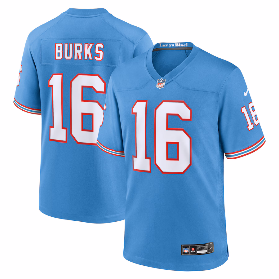 Men's Tennessee Titans Treylon Burks Nike Light Blue Oilers Throwback Alternate Game Player Jersey - SUjersey01