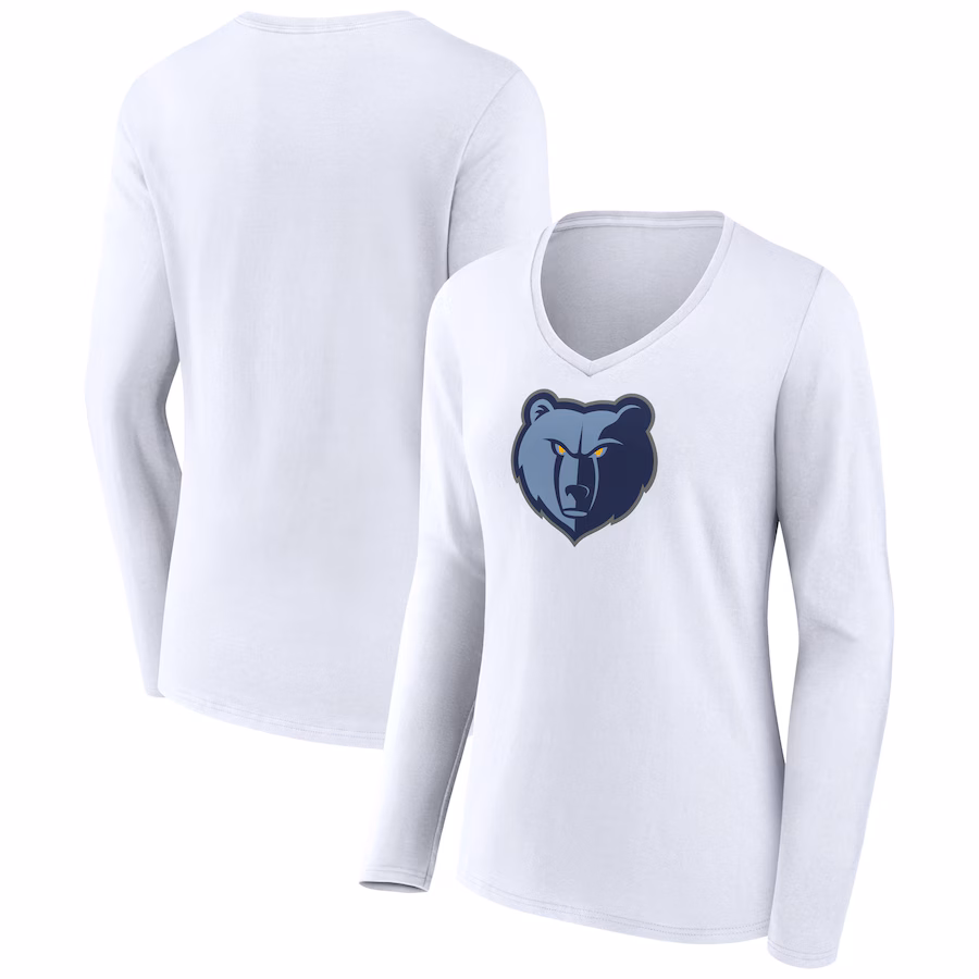 Women's Memphis Grizzlies White Logo Long Sleeve V-Neck T-Shirt - SUjersey01