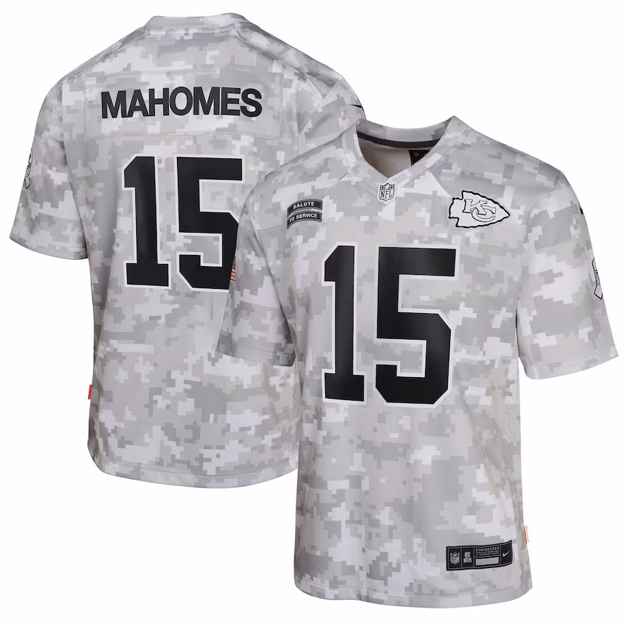 Youth Kansas City Chiefs Patrick Mahomes Nike Arctic Camo 2024 Salute to Service Game Jersey - SUjersey01