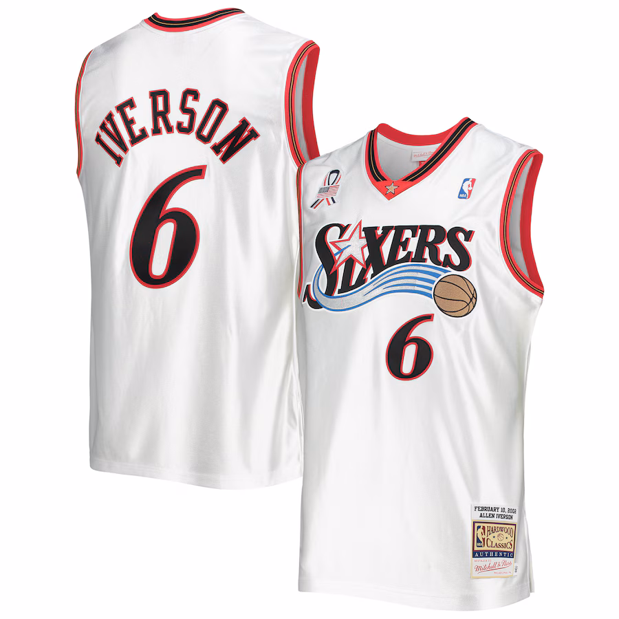 Men's Eastern Conference Allen Iverson Mitchell & Ness White Hardwood Classics 2002 NBA All-Star Game Authentic Jersey - SUjersey01