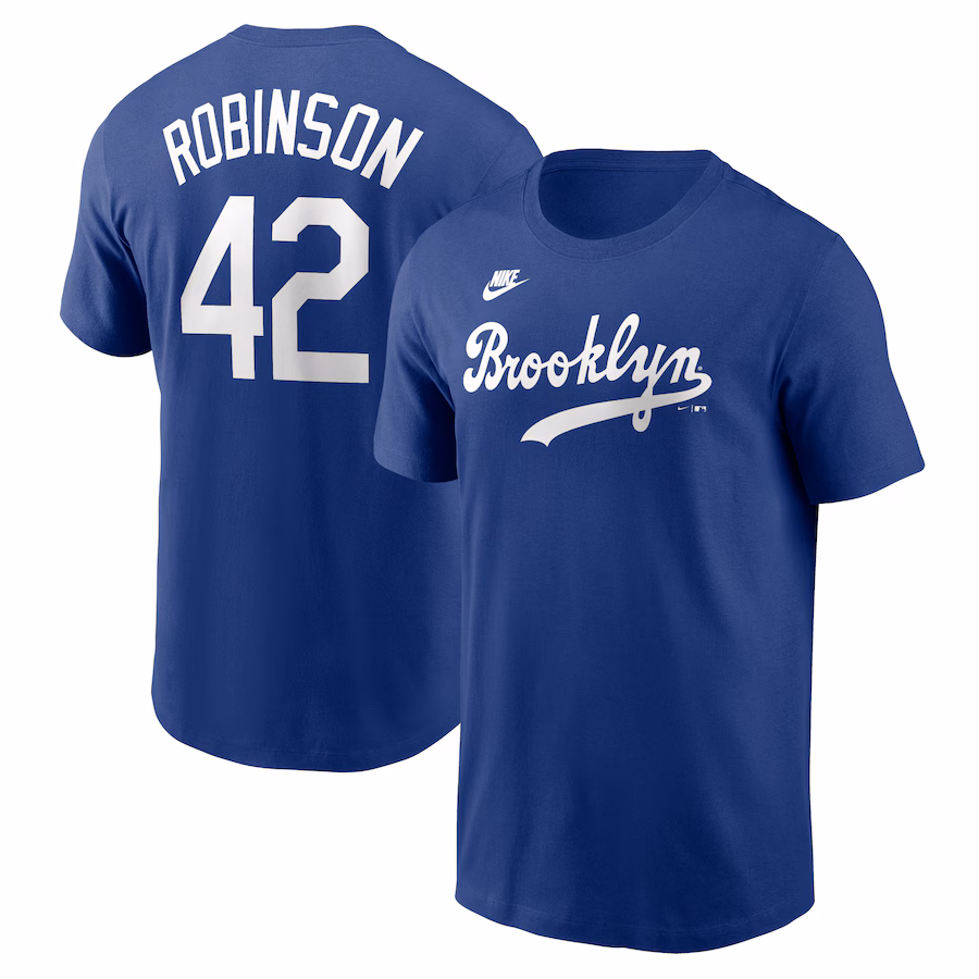 Men's Brooklyn Dodgers Jackie Robinson Nike Royal Cooperstown Collection Fuse Name & Number T-Shirt - SUjersey01