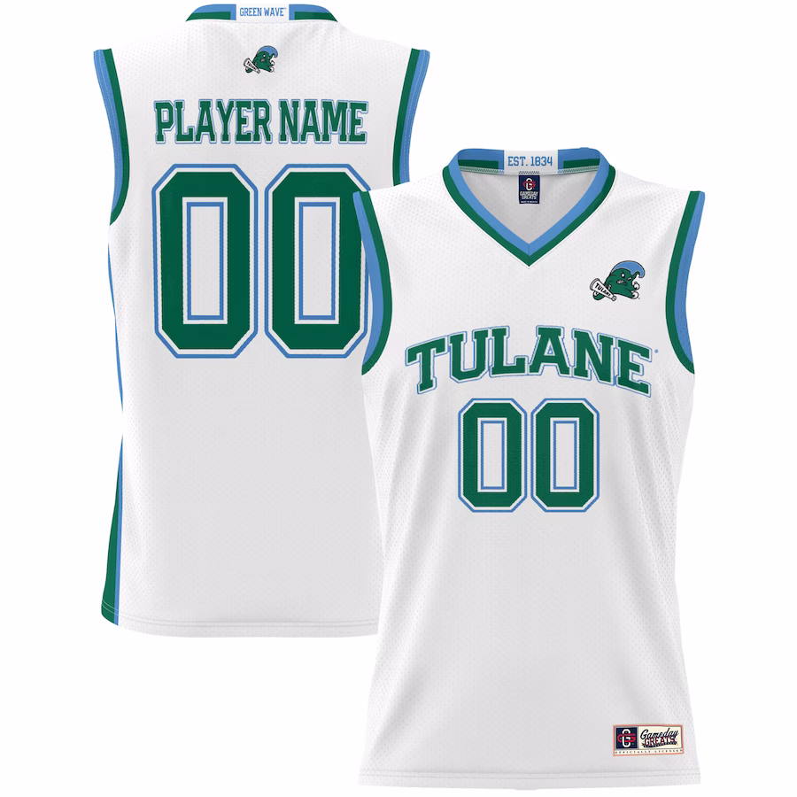Tulane Green Wave GameDay Greats Unisex  Lightweight NIL Pick-A-Player Basketball Jersey - White - SUjersey01