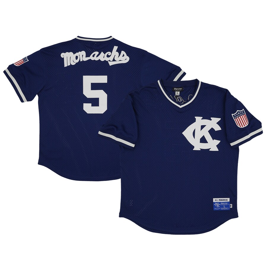 Men's Kansas City Monarchs #5 Rings & Crwns Navy Mesh Replica V-Neck Jersey - SUjersey01