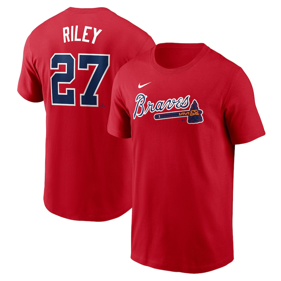 Men's Atlanta Braves Austin Riley Nike Red Fuse Name & Number T-Shirt - SUjersey01