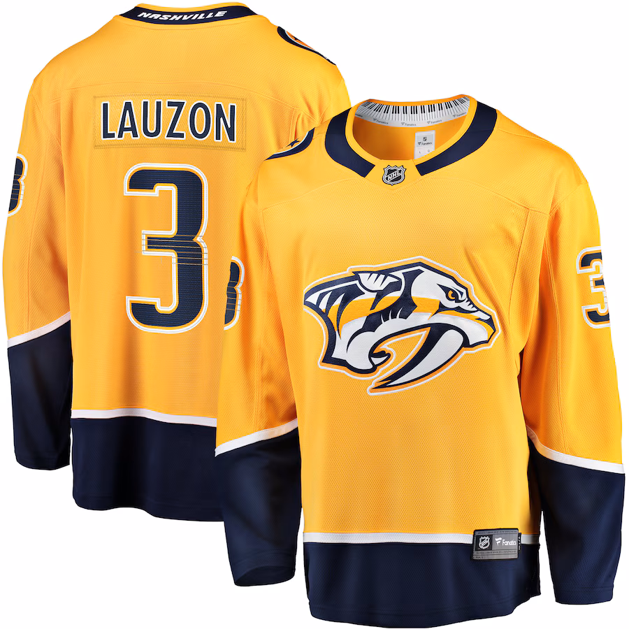 Men's Nashville Predators Jeremy Lauzon Fanatics Gold Home Breakaway Player Jersey - SUjersey01