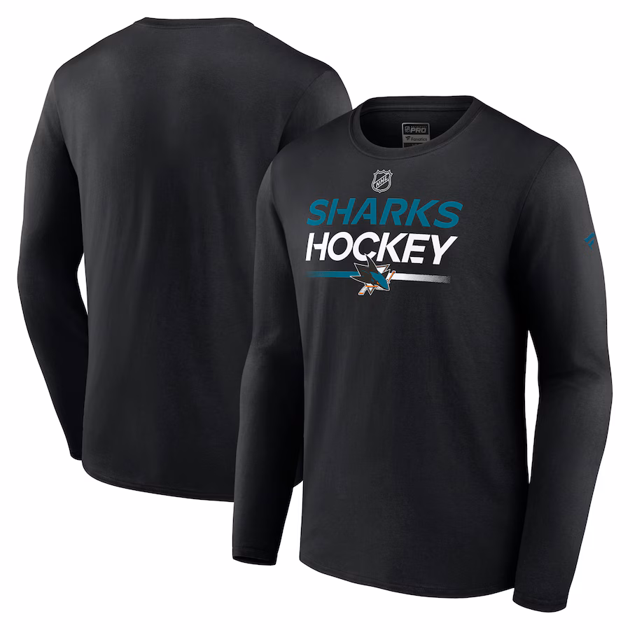 Men's San Jose Sharks Fanatics Black Authentic Pro Primary Long Sleeve T-Shirt - SUjersey01