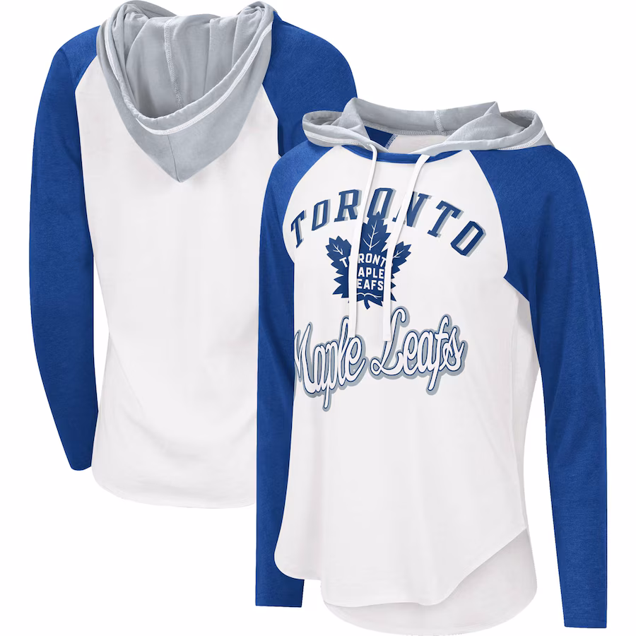 Women's Toronto Maple Leafs G-III Sports by Carl Banks White/Blue MVP Raglan Lightweight Hooded T-Shirt - SUjersey01