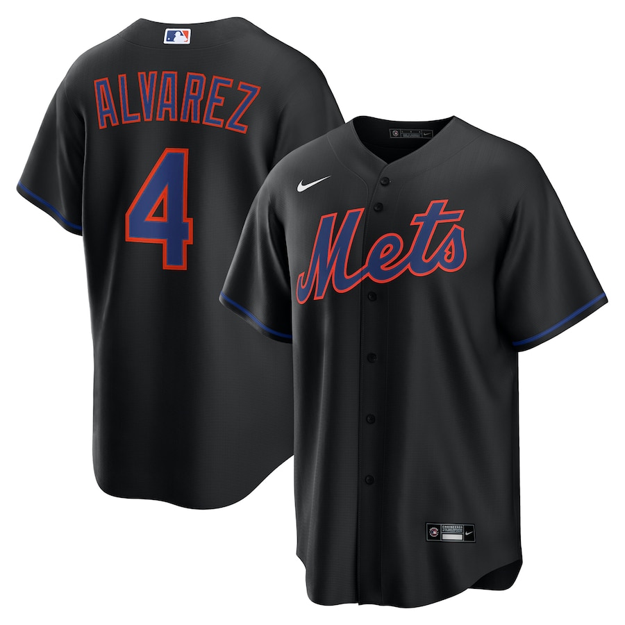Men's New York Mets Francisco Alvarez Nike Black Alternate Replica Jersey - SUjersey01
