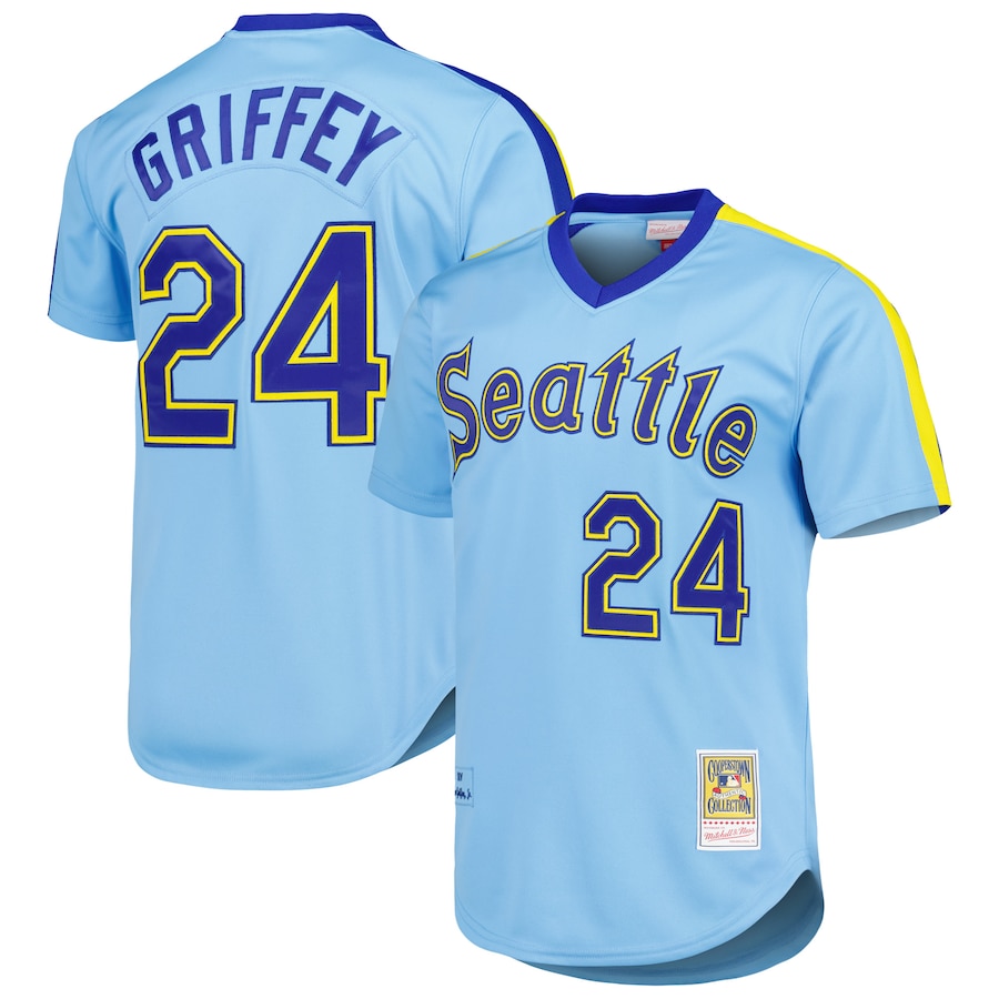 Men's Seattle Mariners Ken Griffey Jr. Mitchell & Ness Light Blue Cooperstown Collection Authentic Jersey - SUjersey01