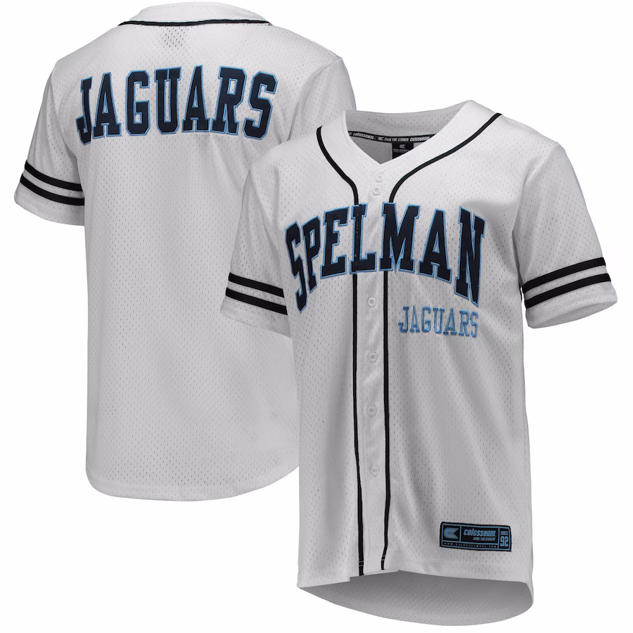 Spelman College Jaguars Colosseum Free Spirited Mesh Button-Up Baseball Jersey - White - SUjersey01