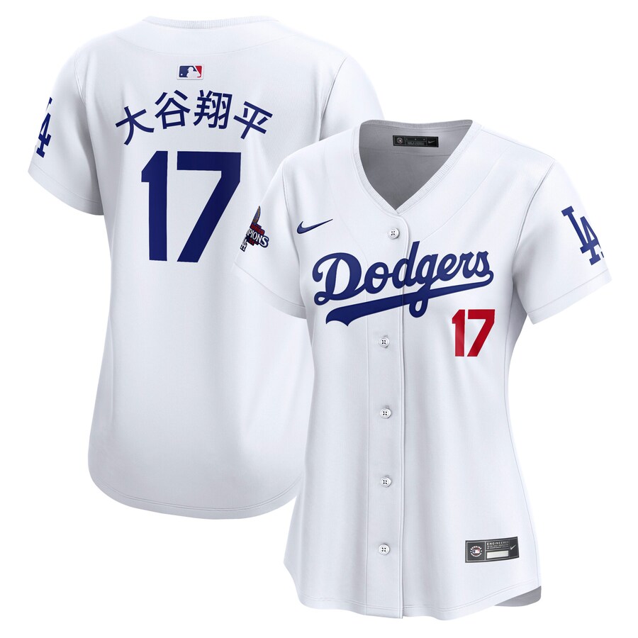 Women's Los Angeles Dodgers Shohei Ohtani Nike White 2024 World Series Champions Japanese Characters Limited Player Jersey - SUjersey01