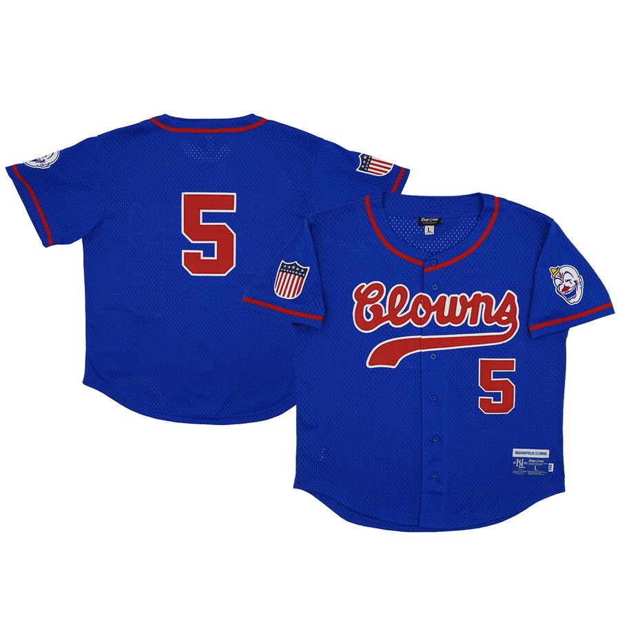 Men's Indianapolis Clowns #5 Rings & Crwns Royal Mesh Button-Down Replica Jersey - SUjersey01
