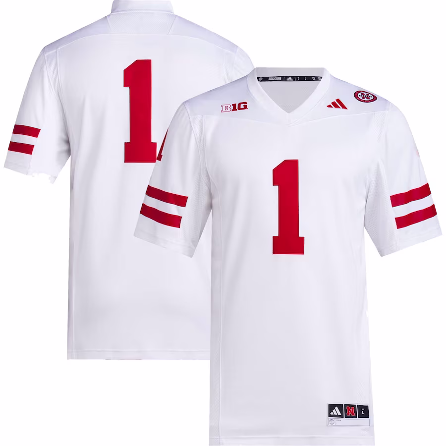 #1 Nebraska Huskers adidas Premier Football Jersey - White - SUjersey01
