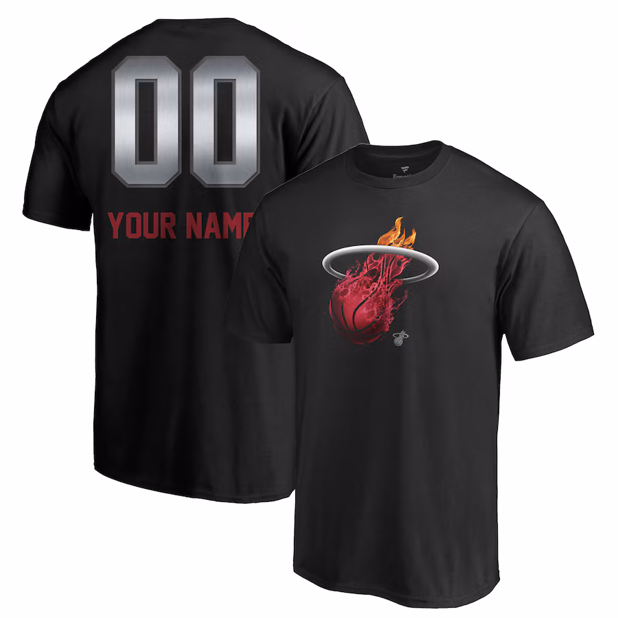 Men's Miami Heat Black Midnight Mascot Personalized Name & Number T-Shirt - SUjersey01