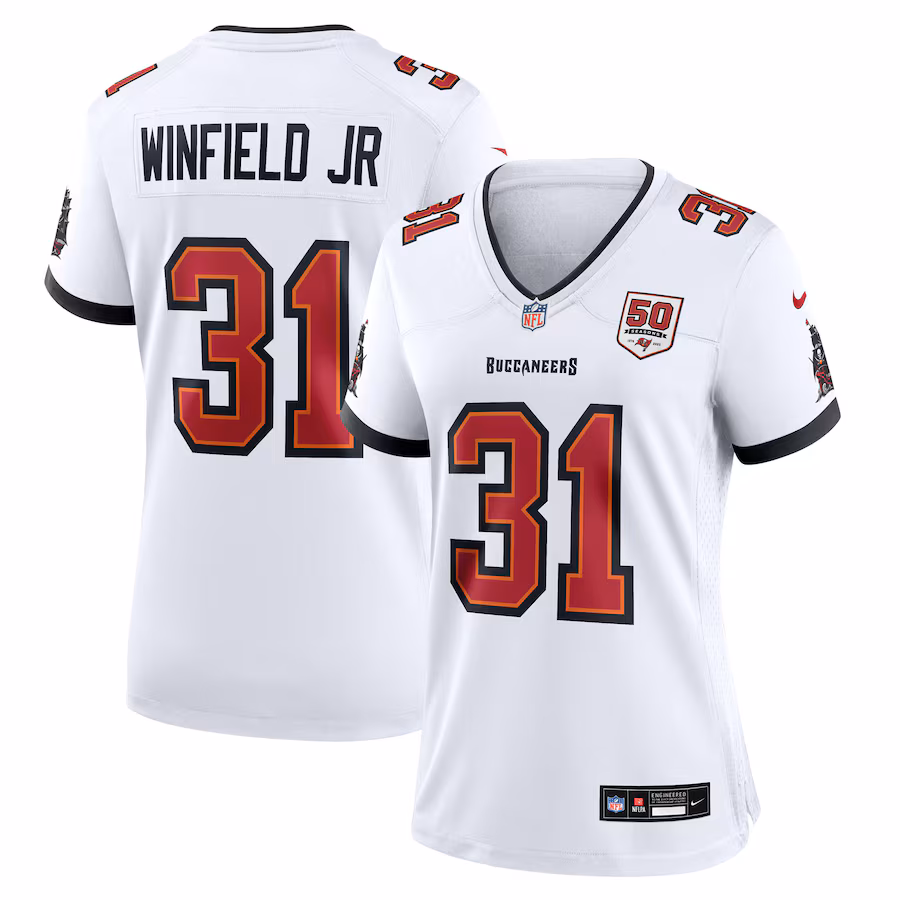 Women's Tampa Bay Buccaneers Antoine Winfield Jr. Nike White 50th Season Patch Game Jersey - SUjersey01