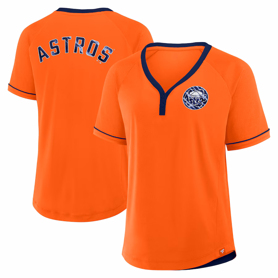 Women's Houston Astros Fanatics Orange Cooperstown Collection League Diva Raglan V-Neck T-Shirt - SUjersey01