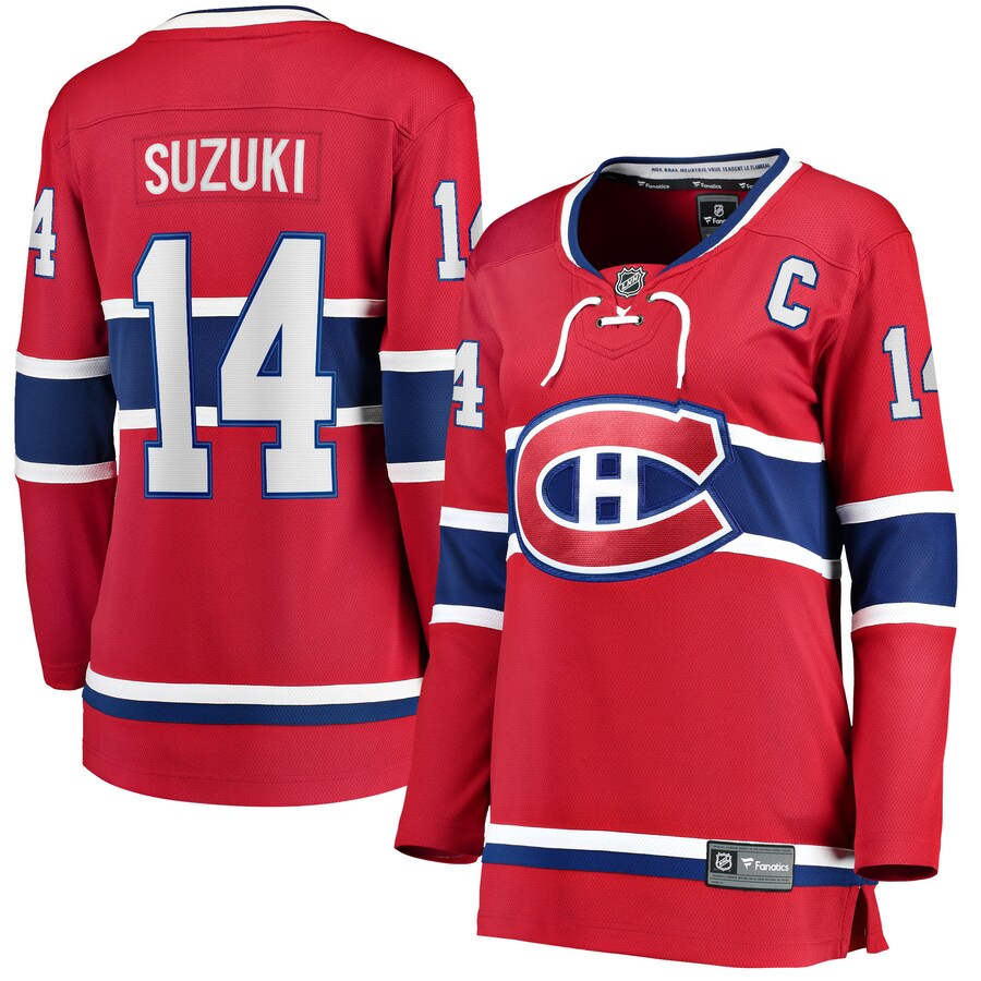 Women's Montreal Canadiens Nick Suzuki Fanatics Branded Red Home Captain Patch Breakaway Player Jersey - SUjersey01