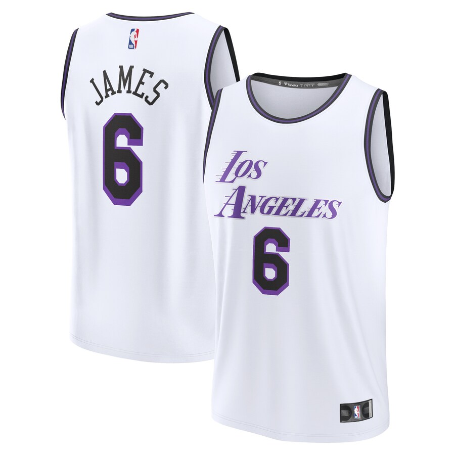 Men's Los Angeles Lakers LeBron James Fanatics White Fastbreak Jersey - City Edition - SUjersey01