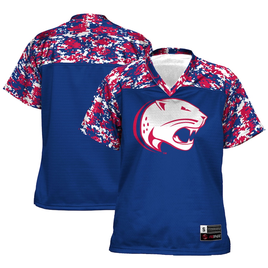 Women's GameDay Greats Blue South Alabama Jaguars Camo Football Jersey - SUjersey01