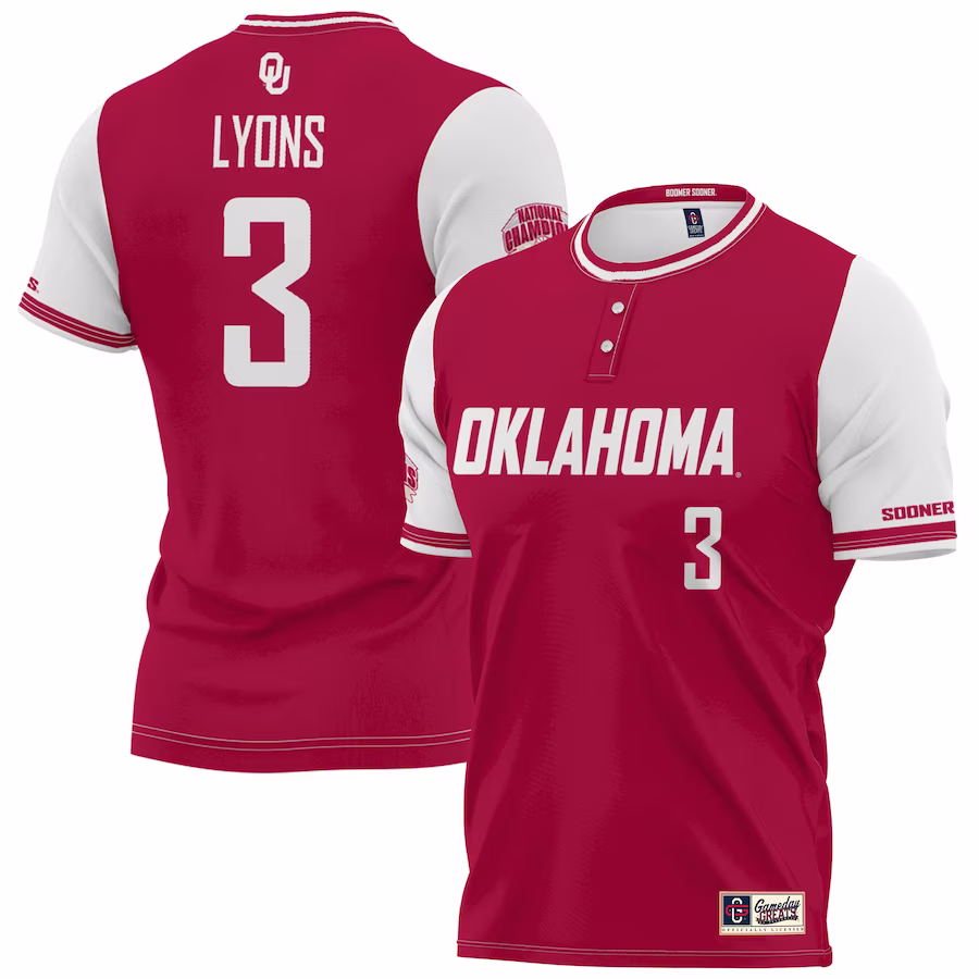 Grace Lyons Oklahoma Sooners GameDay Greats Youth 2023 NCAA Softball Women's College World Series Champions NIL Lightweight Replica Player Jersey - Crimson - SUjersey01