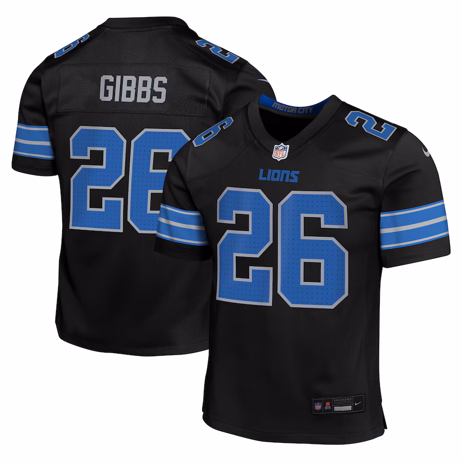 Youth Detroit Lions Jahmyr Gibbs Nike Black Alternate Player Game Jersey - SUjersey01