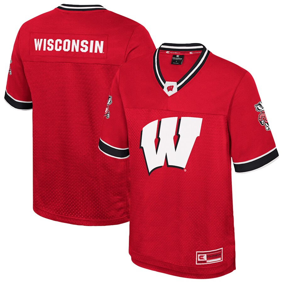 Men's Colosseum  Red Wisconsin Badgers Nothing But The Hits Football Jersey - SUjersey01