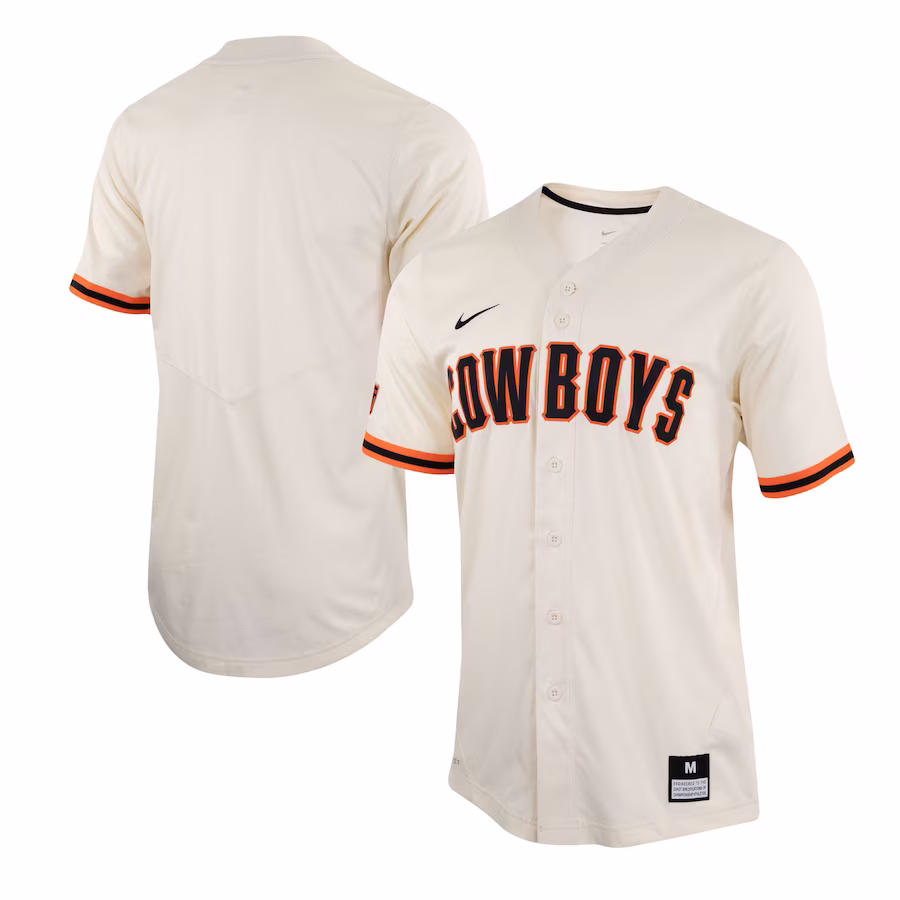 Oklahoma State Cowboys Nike Replica Baseball Jersey - Cream - SUjersey01