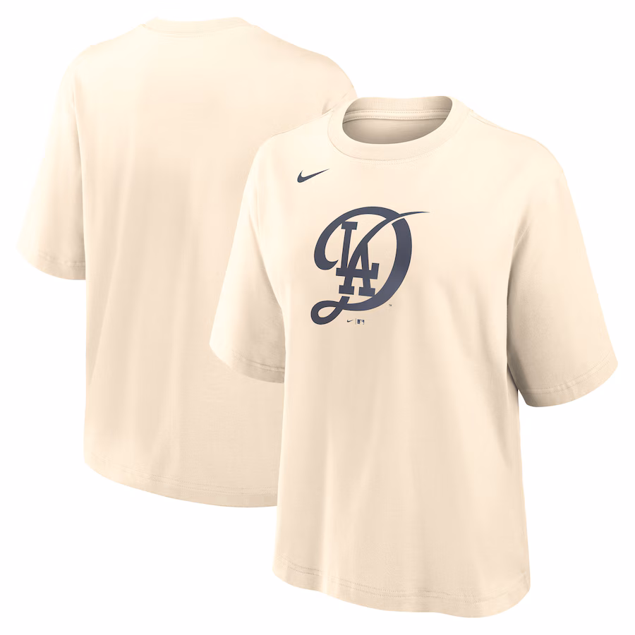 Women's Los Angeles Dodgers Nike Natural City Connect Logo Boxy T-Shirt - SUjersey01