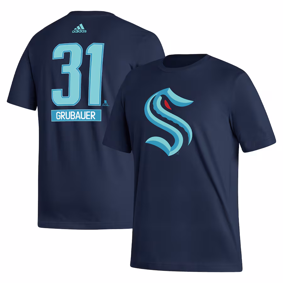 Men's Seattle Kraken Philipp Grubauer adidas Navy Fresh Name & Number T-Shirt - SUjersey01
