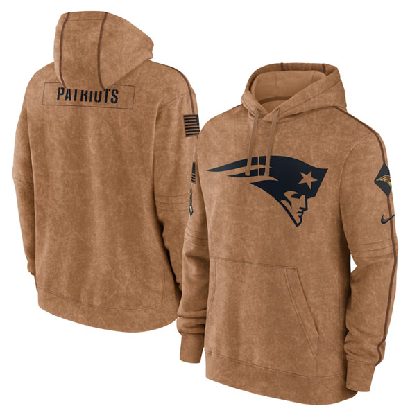 Men's New England Patriots 2023 Brown Salute to Service Pullover Hoodie - SUjersey01