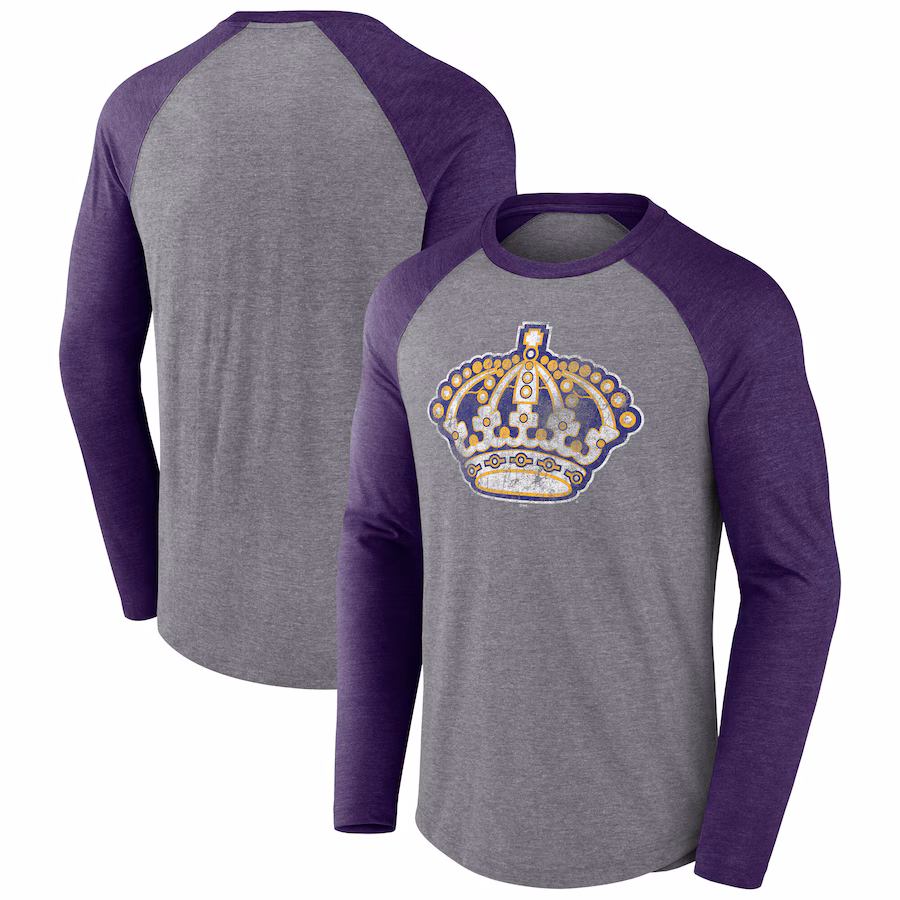 Men's Los Angeles Kings Fanatics Heather Gray Special Edition Long Sleeve Tri-Blend Raglan T-Shirt - SUjersey01
